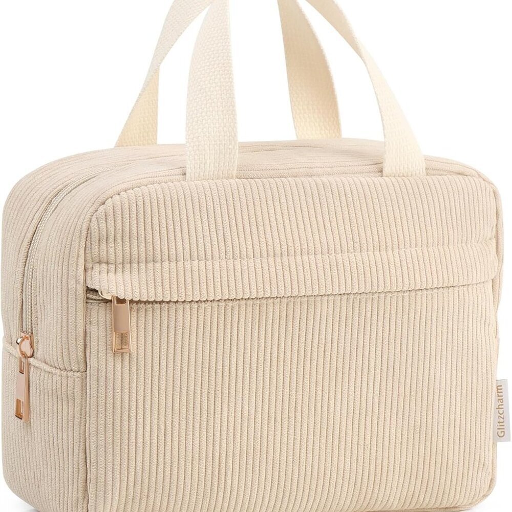 Makeup Bag Corduroy Makeup Bags for Girls Women Large Makeup Pouch with Metal Zi